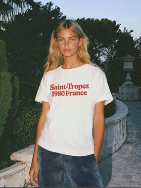 Zara White 'Saint-Tropez 1980 France' Graphic Tee medium